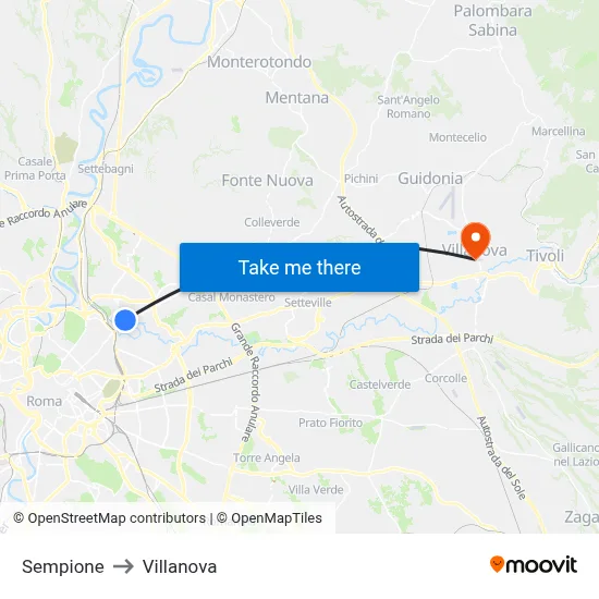Sempione to Villanova map