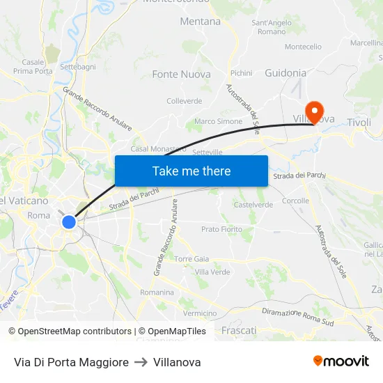 Via Di Porta Maggiore to Villanova map