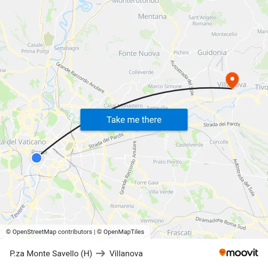 Monte Savello Square (H) to Villanova map