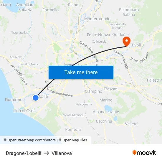 Dragone/Lobelli to Villanova map