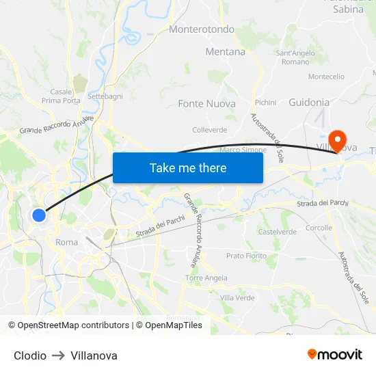 Clodio to Villanova map