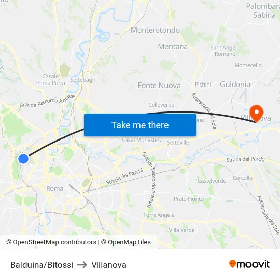 Balduina/Bitossi to Villanova map