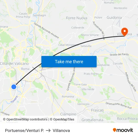 Portuense/Venturi P. to Villanova map