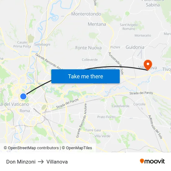 Don Minzoni to Villanova map