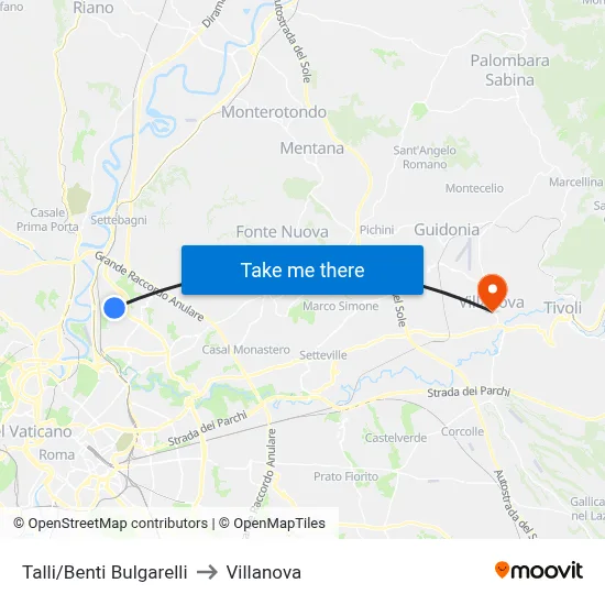 Talli/Benti Bulgarelli to Villanova map