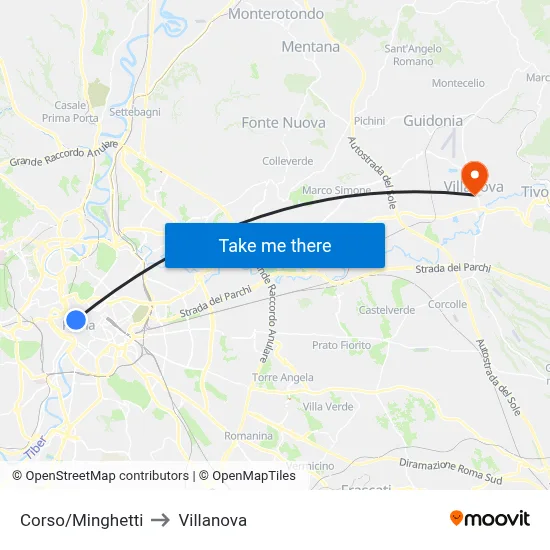Corso/Minghetti to Villanova map