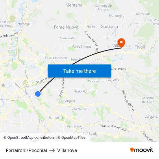 Ferraironi/Pecchiai to Villanova map