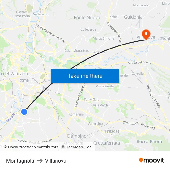 Montagnola to Villanova map