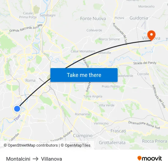 Montalcini to Villanova map