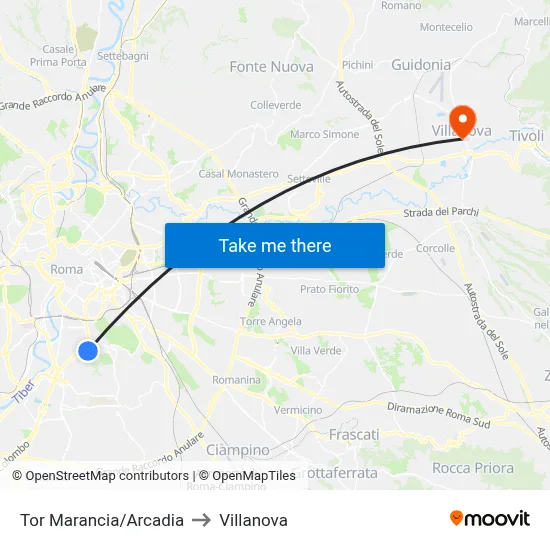 Tor Marancia/Arcadia to Villanova map