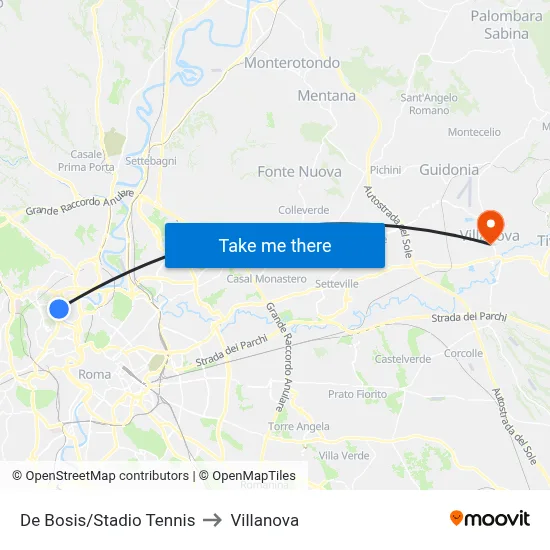 De Bosis/Tennis Stadium to Villanova map