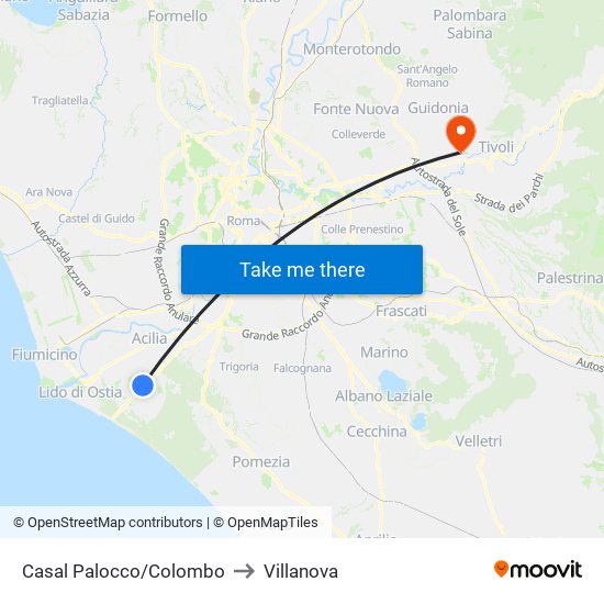 Casal Palocco/Colombo to Villanova map