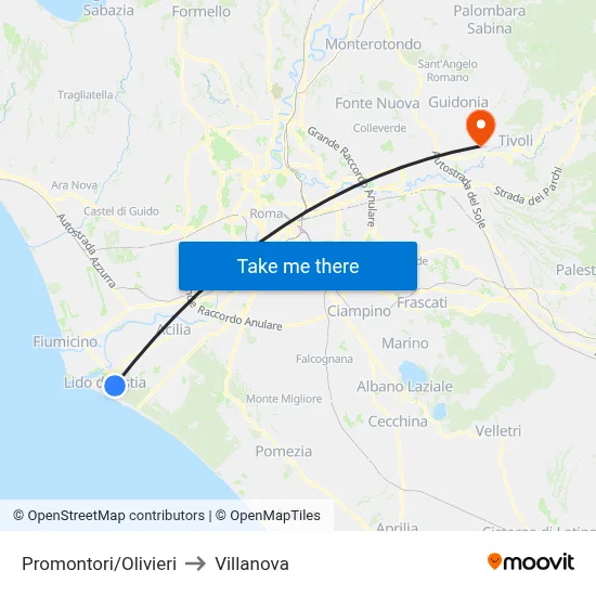 Promontori/Olivieri to Villanova map