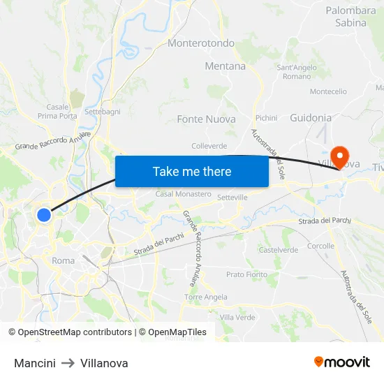 Mancini to Villanova map