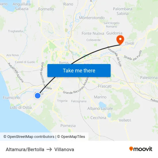Altamura/Bertolla to Villanova map