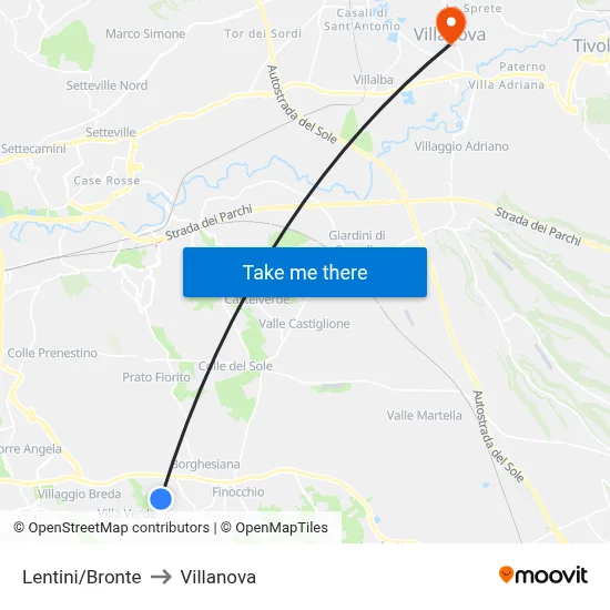 Lentini/Bronte to Villanova map