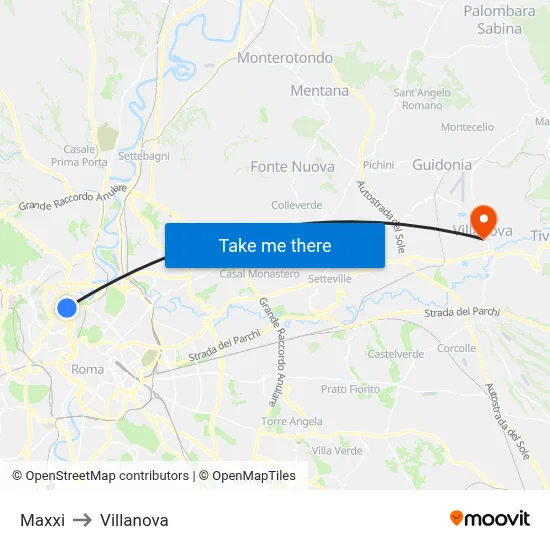 Maxxi to Villanova map