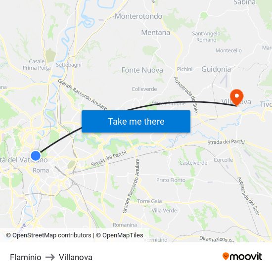 Flaminio to Villanova map