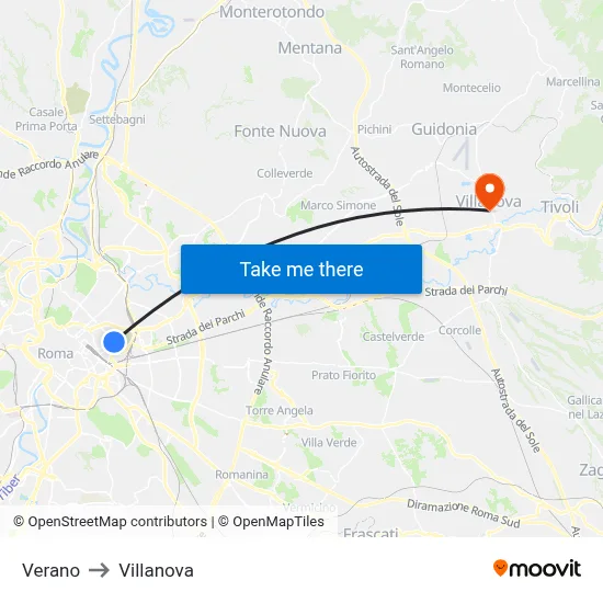 Verano to Villanova map