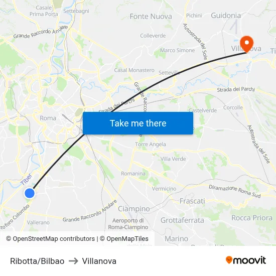Ribotta/Bilbao to Villanova map