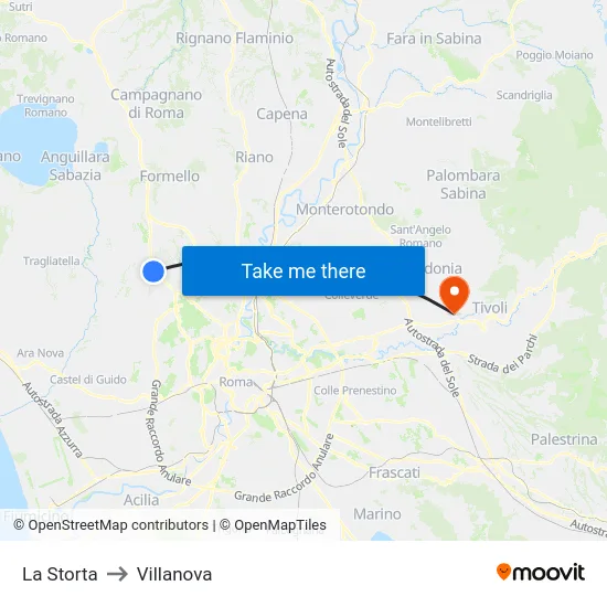 La Storta to Villanova map