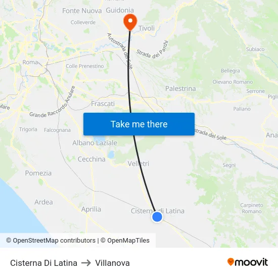 Cisterna Di Latina to Villanova map
