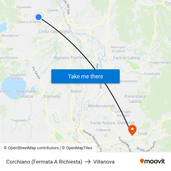 Corchiano (Request Stop) to Villanova map