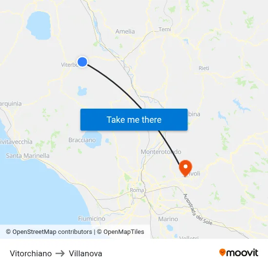 Vitorchiano to Villanova map