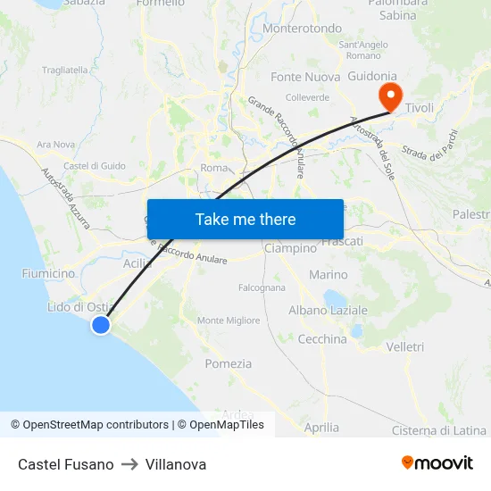 Castel Fusano to Villanova map