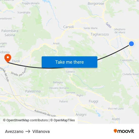 Avezzano to Villanova map