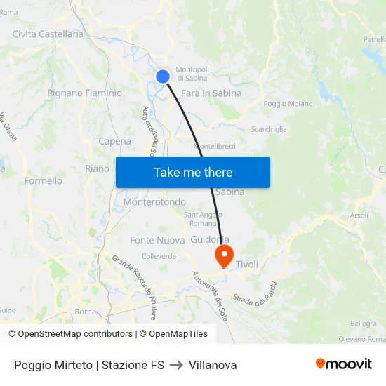 Poggio Mirteto | Railway Station to Villanova map