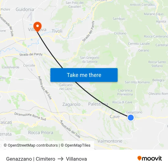 Genazzano | Cemetery to Villanova map