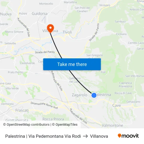 Palestrina | Via Pedemontana Via Rodi to Villanova map