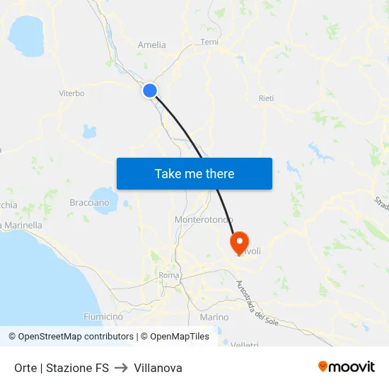 Orte Railway Station to Villanova map