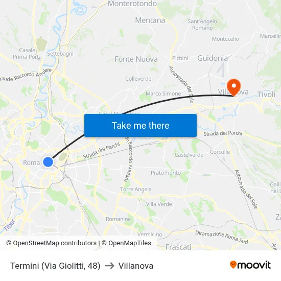 Termini (Giolitti Street, 48) to Villanova map