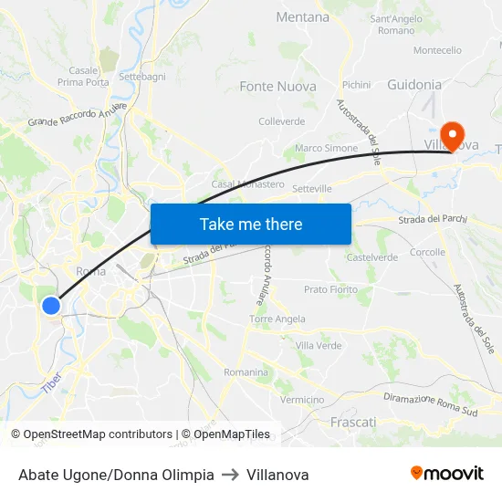 Abate Ugone/Donna Olimpia to Villanova map