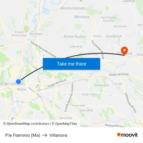 P.le Flaminio (Ma) to Villanova map