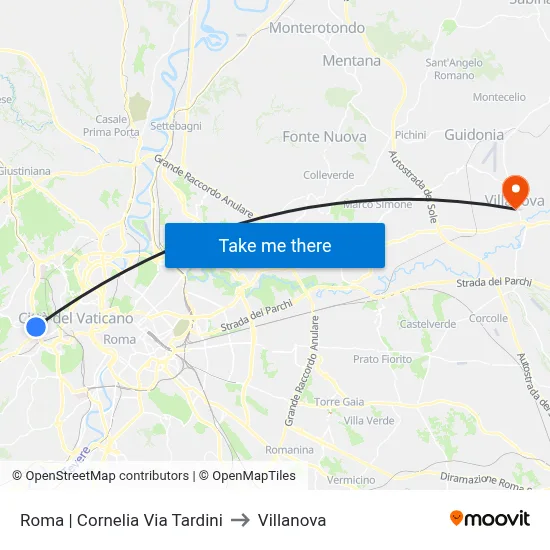 Rome Cornelia Via Tardini to Villanova map