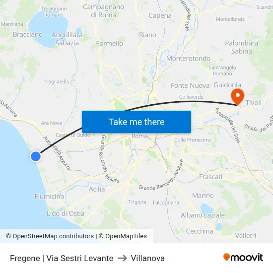 Fregene | Sestri Levante Road to Villanova map