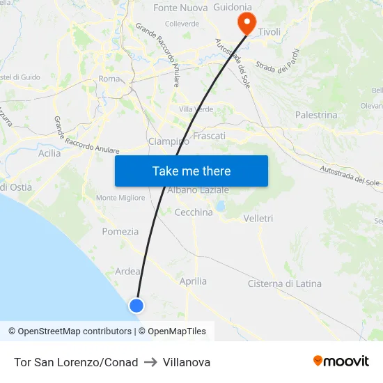 Tor San Lorenzo/Conad to Villanova map