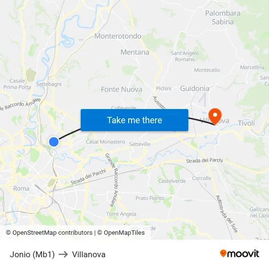 Jonio (Metro Line 1) to Villanova map