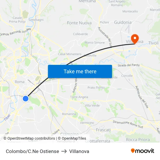 Colombo/Ostiense Circle to Villanova map