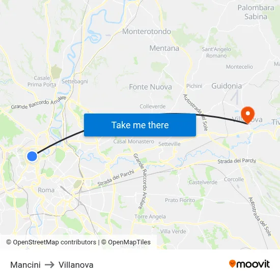 Mancini to Villanova map