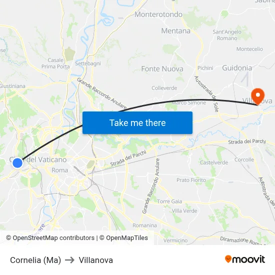 Cornelia (MA) to Villanova map