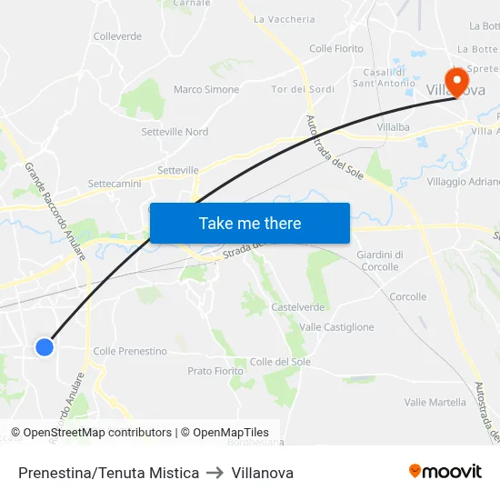 Prenestina/Tenuta Mistica to Villanova map