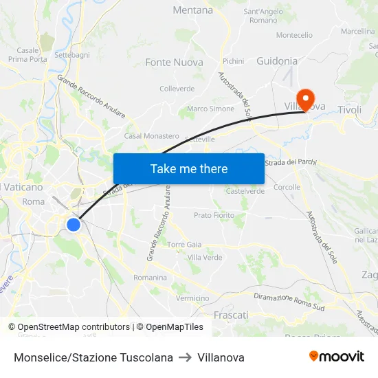 Monselice/Tuscolana Station to Villanova map