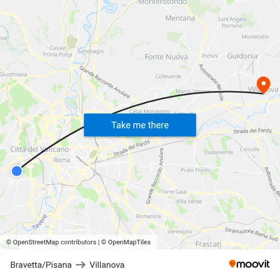 Bravetta/Pisana to Villanova map