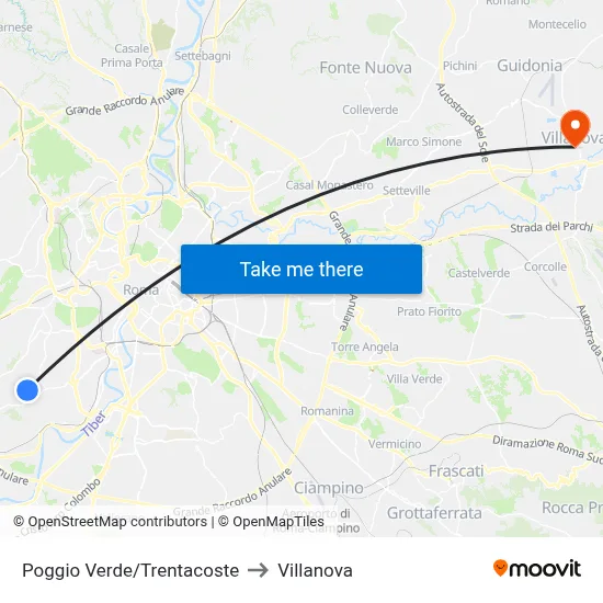 Poggio Verde/Trentacoste to Villanova map