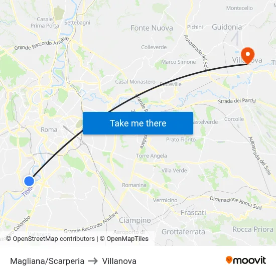 Magliana/Scarperia to Villanova map