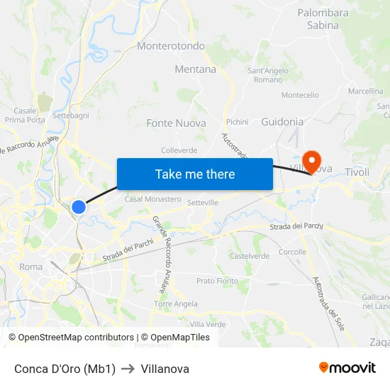 Conca D'Oro (Metro Line 1) to Villanova map